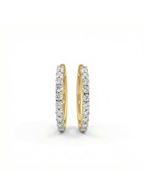 Muthoot Pappachan Meghante 18K (750) Yellow Gold Lab Grown Diamond Heart Hoop Earrings for Women