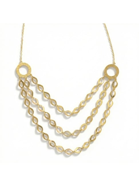 Muthoot Pappachan Meghante 18K (750) Yellow Gold Layered Necklace & Earring Set for Women