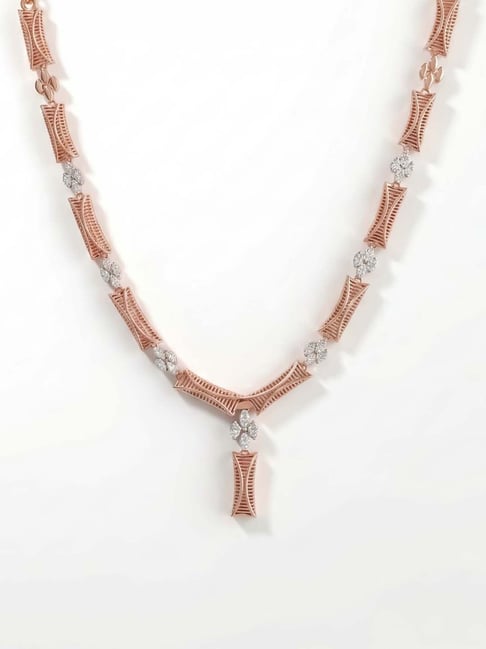 Muthoot Pappachan 18K (750) Rose Gold CZ Grace Necklace & Earring Set