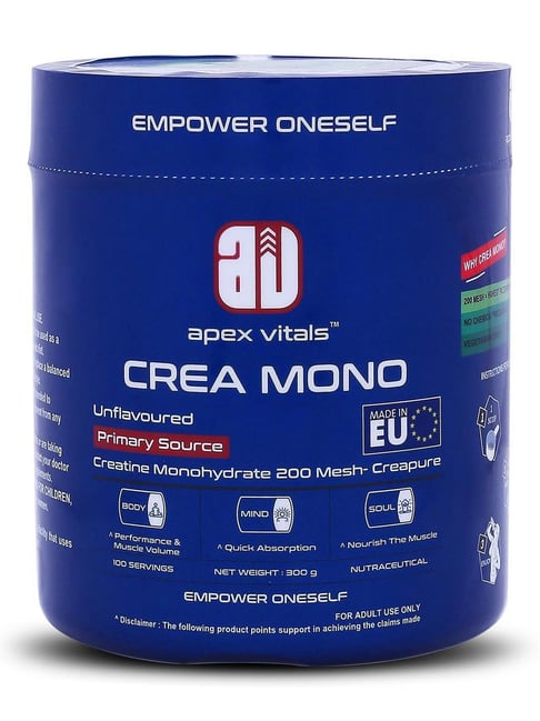 Apex Vitals Crea Mono Creatine Monohydrate Powder, Unflavoured Creatine Supplement, 300G
