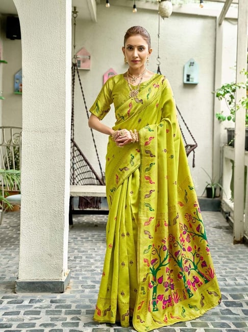 Odette Light Green Silk Woven Design Saree With Unstitched Blouse-picture-12