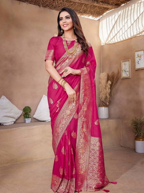 Odette Pink Silk Woven Design Saree With Unstitched Blouse-picture-47