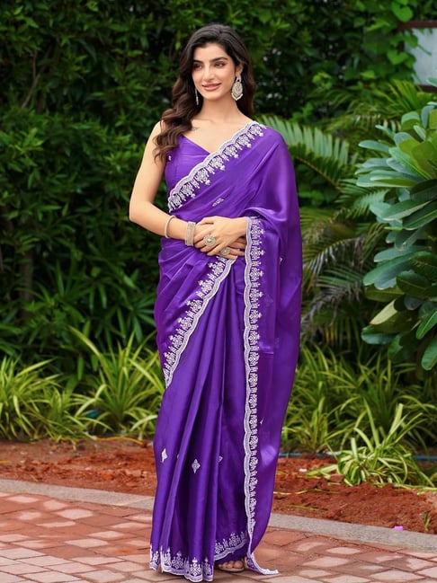 Odette Purple Chiffon Saree With Unstitched Blouse-picture-28