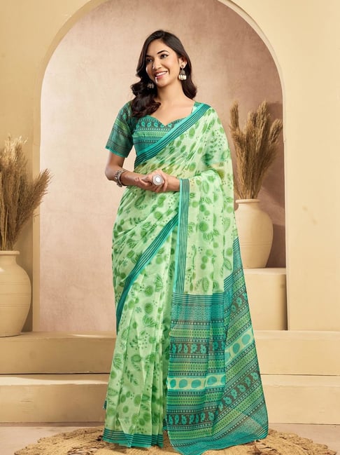 Odette Light Green Printed Saree With Unstitched Blouse-picture-37