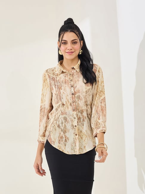 Latin Quarters Beige Polyester Printed Shirt-picture-41
