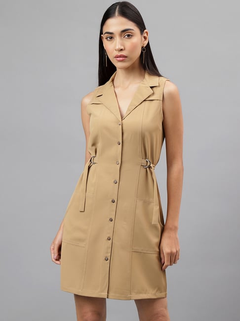 Latin Quarters Beige Polyester Shirt Dress-picture-30