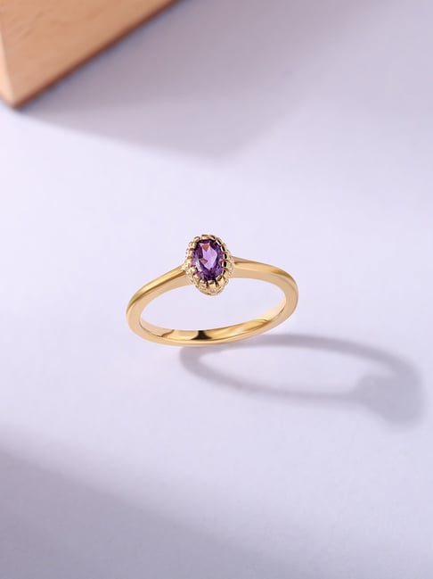 Ornate Jewels 925 Silver 18K Gold Plated Natural Purple Amethyst Ring