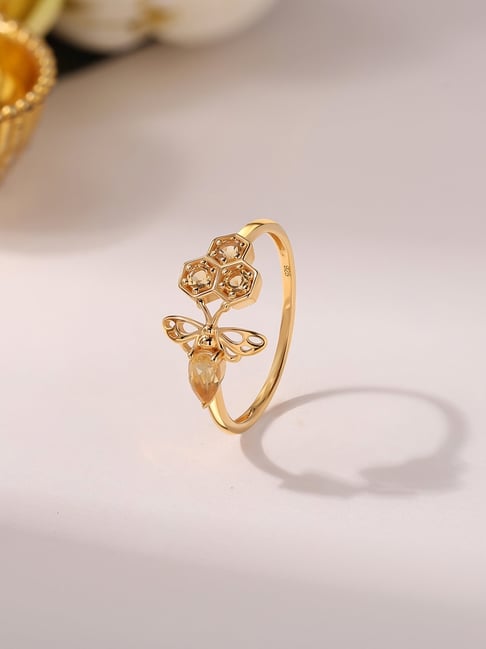 Ornate Jewels 925 Silver 18K Gold Plated Pear Natural Yellow Citrine Bee Ring
