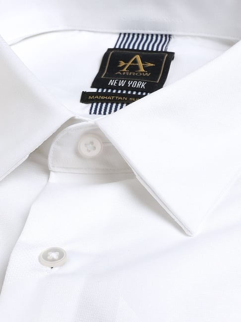 Arrow Newyork Men's White Slim Fit Woven Design Modal Formal Shirt