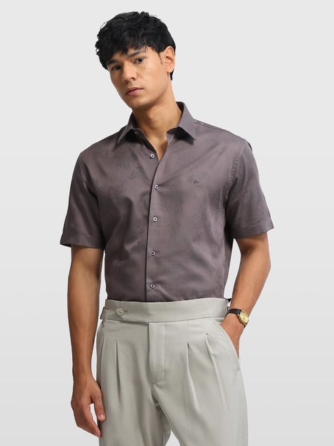 Arrow Newyork Men's Purple Relaxed Fit Jacquard Printed Formal Shirt