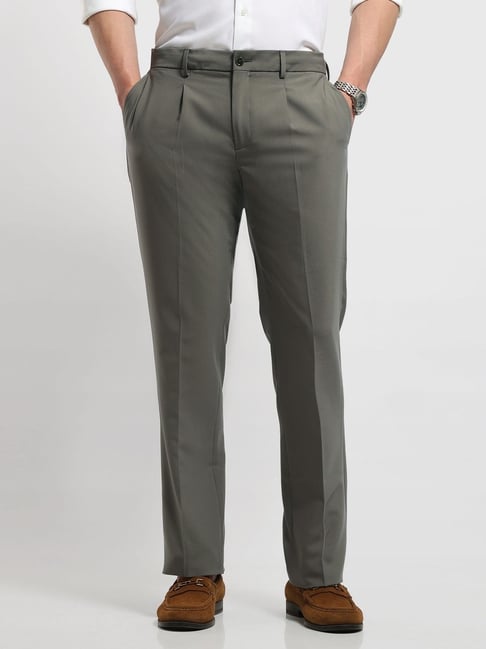 Arrow New York Men's Grey Regular Fit Solid Formal Trousers-picture-36
