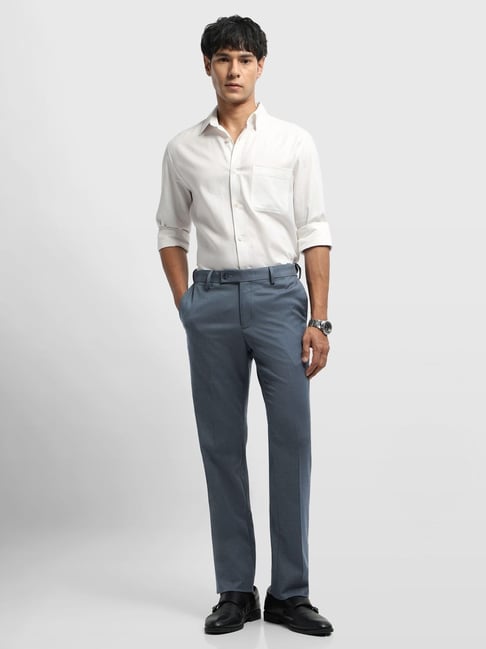 Arrow Men's Grey Regular Fit Woven Design Wool Formal Trousers-picture-39