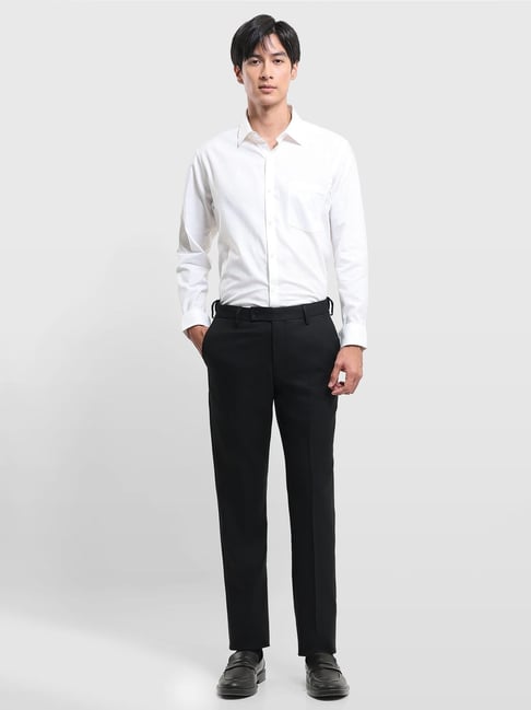 Arrow Men's Black Regular Fit Solid Wool Formal Trousers-picture-35