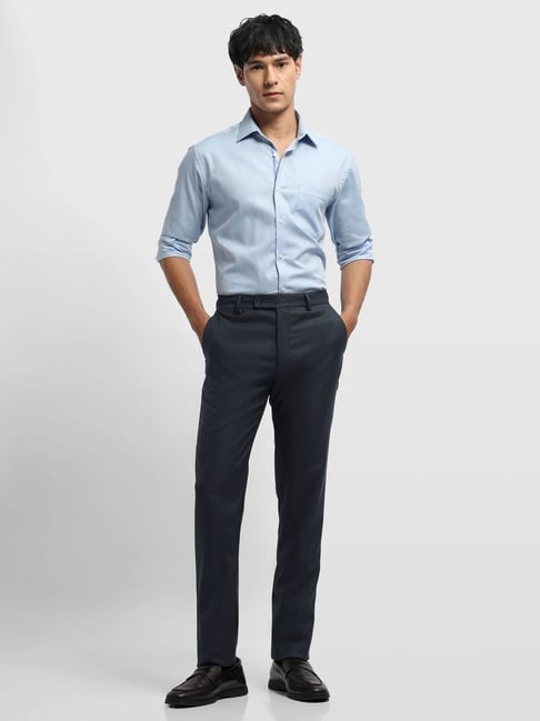 Arrow Men's Blue Slim Fit Woven Design Formal Trousers-picture-10