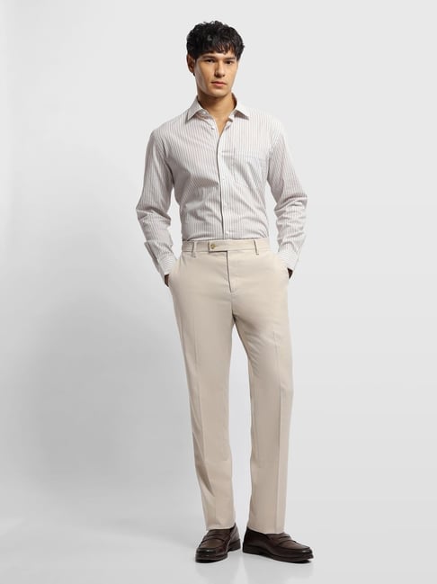 Arrow Men's Beige Regular Fit Woven Design Formal Trousers-picture-48