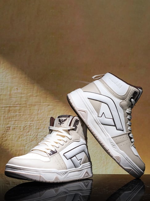 Asian Men's Mojo-51 White & Beige Ankle High Sneakers-image-1