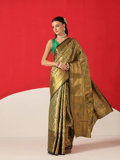 Silk Land Golden Silk Woven Design Saree With Unstitched Blouse-picture-23