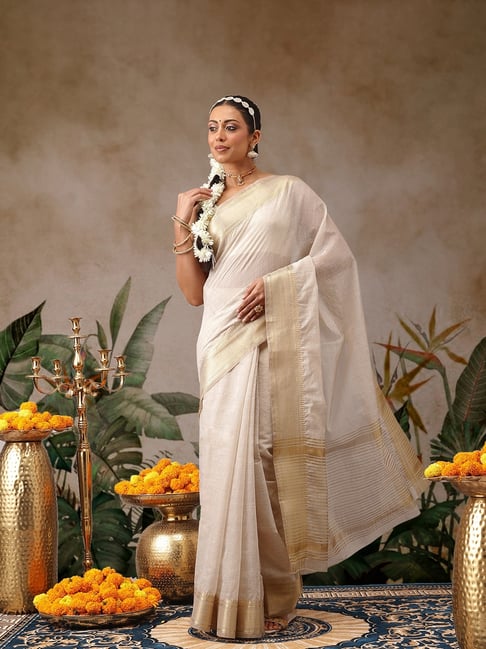 Silk Land Off White Saree With Unstitched Blouse-picture-26