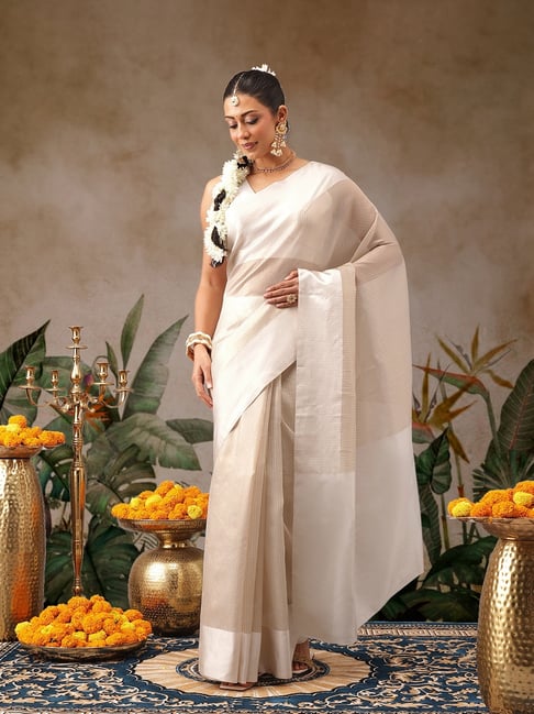 Silk Land Off White Silk Saree With Unstitched Blouse-picture-47