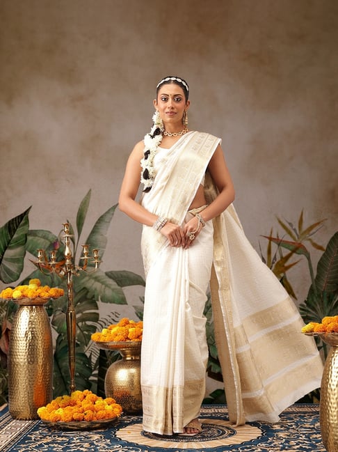 Silk Land Off White Silk Checked Saree With Unstitched Blouse-picture-43