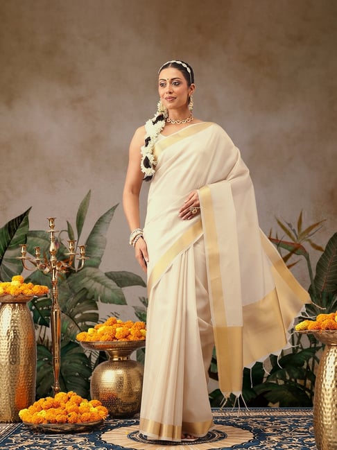 Silk Land Off White Tissue Saree With Unstitched Blouse-picture-25
