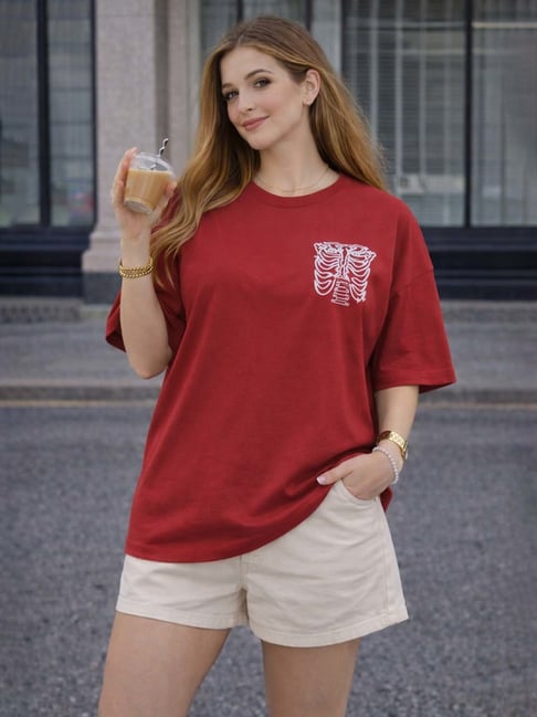 Mack Jonney Red Cotton Printed T-Shirt