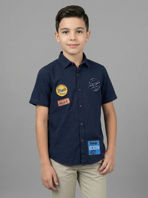 Monte Carlo Boys Navy Blue Classic Fit Printed Shirt-picture-42