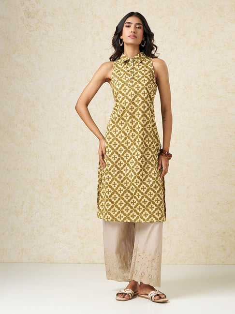 Rangmanch By Pantaloons Pale Green Regular Fit Printed Kurta-picture-18