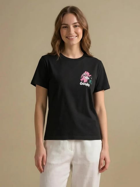 METTLE Black Cotton Graphic Short Sleeves T-Shirt