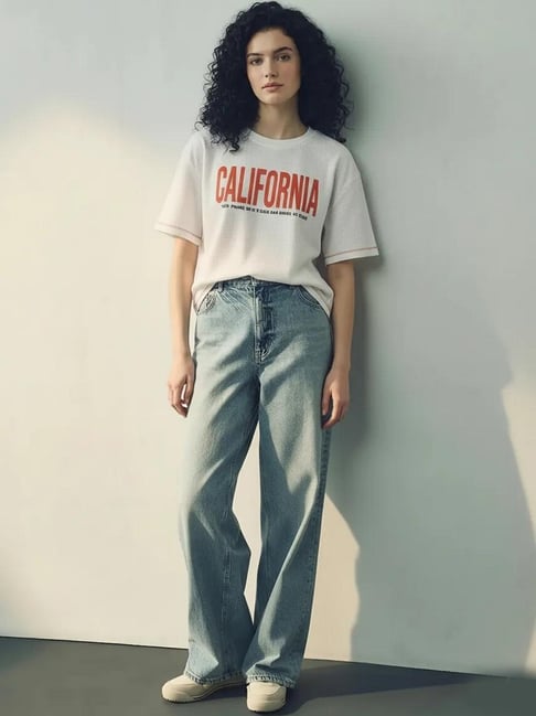 METTLE Off White Cotton Printed Short Sleeves T-Shirt