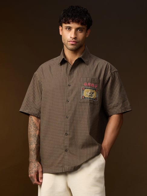 The Souled Store Brown Cotton Loose Fit Checked Shirt-picture-15