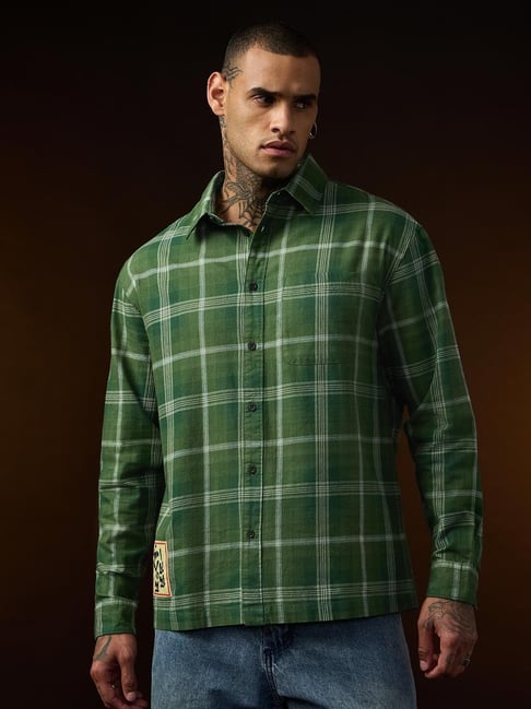 The Souled Store Green Cotton Relaxed Fit Checked Shirt-picture-34