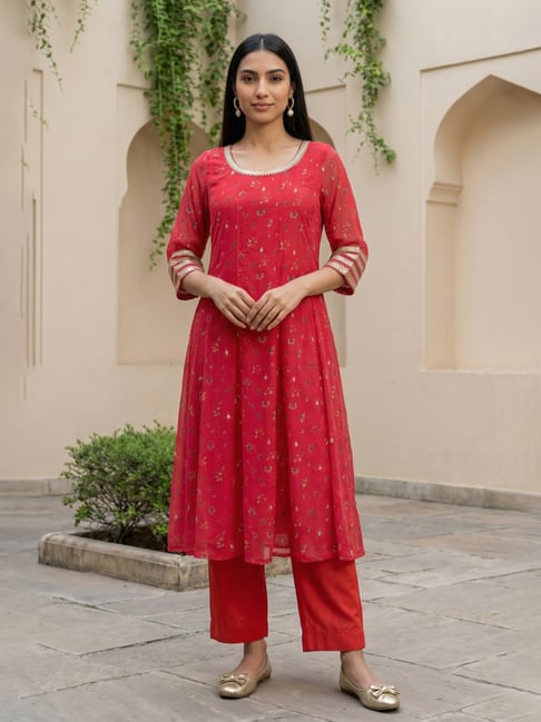 Aurelia Red Regular Fit Floral Print Kurta-picture-29