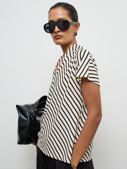 Wardrobe by Westside Off-White Striped Top