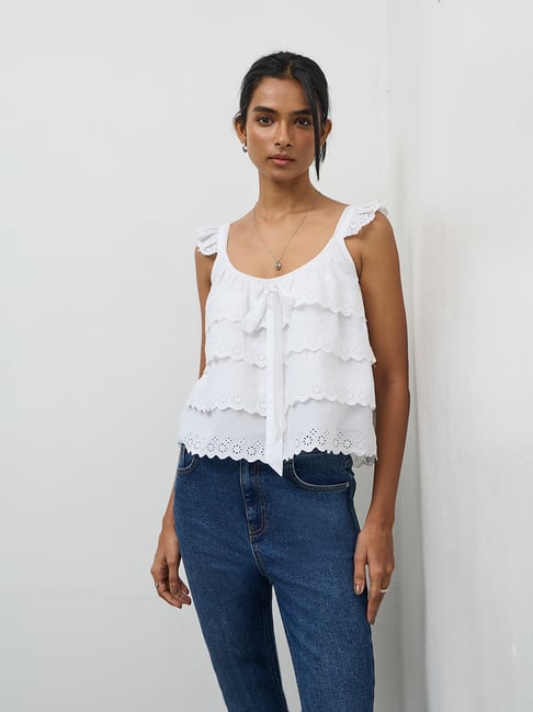 LOV by Westside White Broderie Anglaise Top
