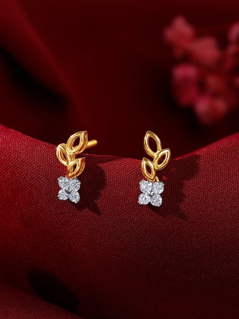 GIVA 14k Gold Leaflight Charm Lab Grown Diamond Earring