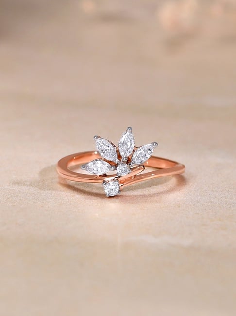 GIVA 14k Rose Gold Floral Glam Lab Grown Diamond Ring
