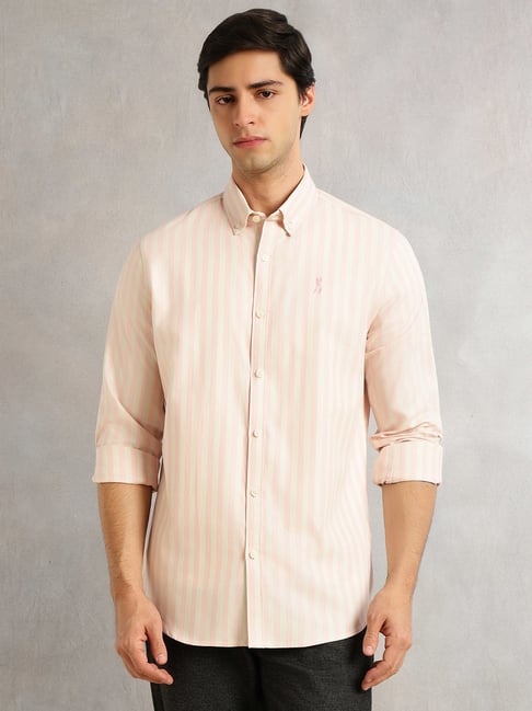 Thomas Scott Pink Cotton Slim Fit Striped shirt-picture-18