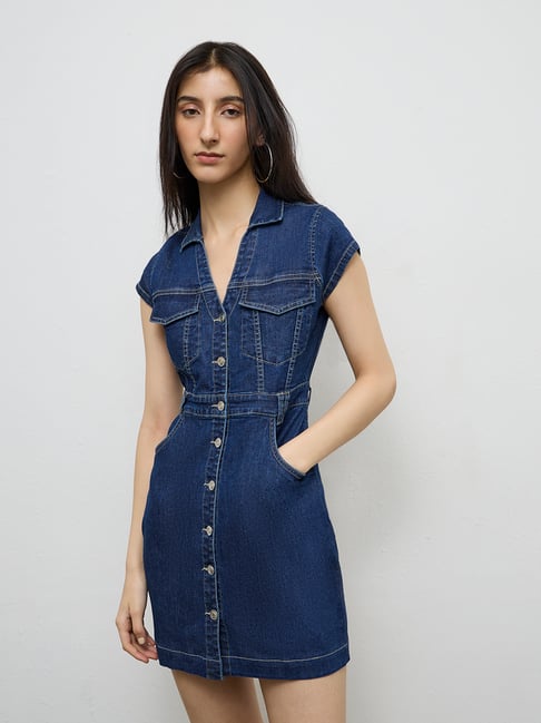 nuon denim dress Buy Nuon Blue Denim Off-Shoulder Dress from Westside