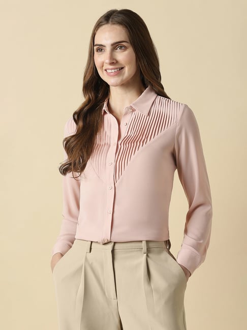 Allen Solly Pink Polyester Solid Regular Fit Shirt
