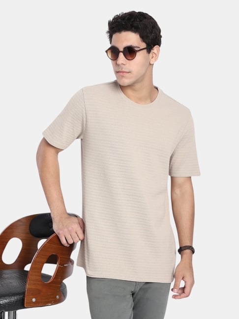 R&B Beige Cotton Woven Design Regular Fit T-Shirt-picture-15