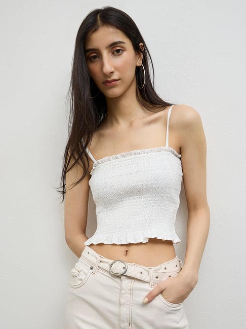 Nuon by Westside White Smocked Cotton Top