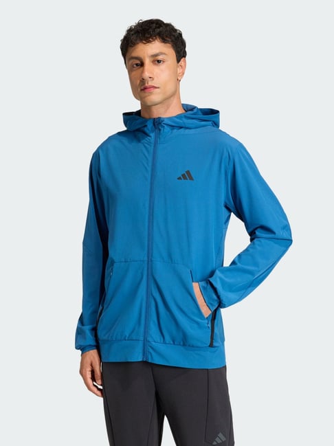 adidas D4T Hybrid Fz H Blue Regular Fit Sports Sweatshirt-image-7