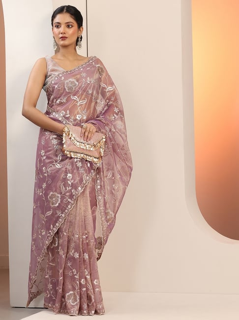 Libas Mauve Embroidered Saree With Unstitched Blouse-picture-33