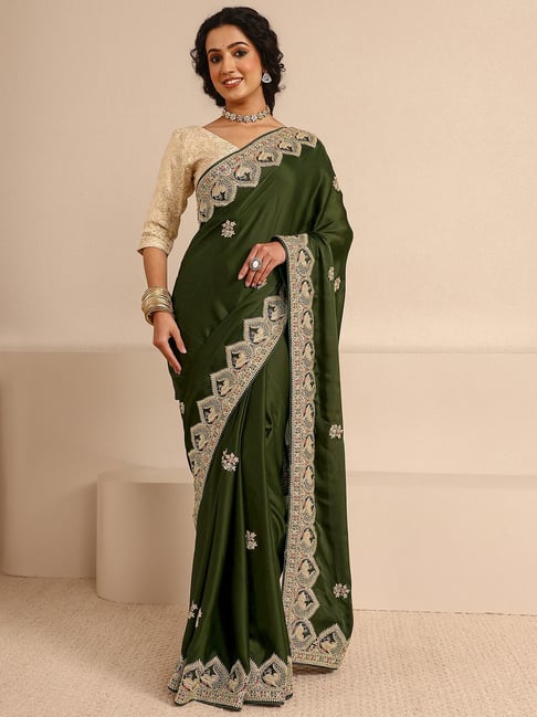 Libas Art Green Embellished Saree With Unstitched Blouse-picture-34