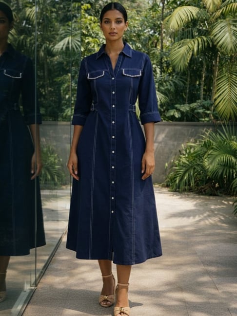 Autumnlane Blue Solid Midi Dress-image-19