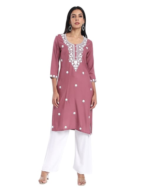 R&B Purple Regular Fit Embroidered Kurta-picture-34