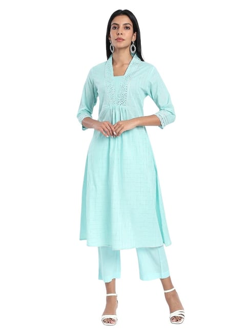 R&B Light Blue Cotton Regular Fit Embroidered Kurta-picture-18