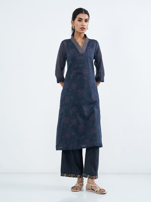 Rangmanch by Pantaloons Navy Floral Layered Kurta-picture-28
