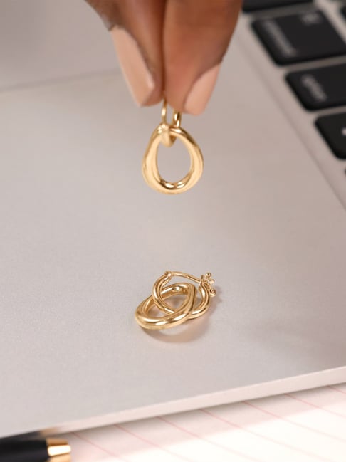 Mia by Tanishq 14k (585) Yellow Gold Fluid Drop Hoop Earrings for Women
